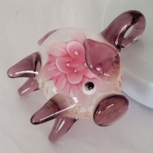 Art Glass Pink Pig Flower Design Pendant 1.5 in.